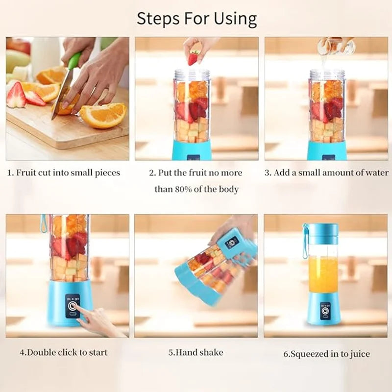 Cordless Portable Personal Size Blender - Mini Blender Make Smoothies and Shakes 380Ml BPA Free Travel Cup for Office/Home/Gym